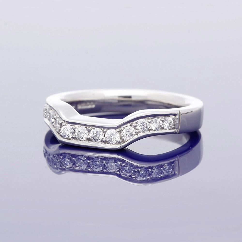 Platinum Shaped Wedding Band With Pave Set Diamonds