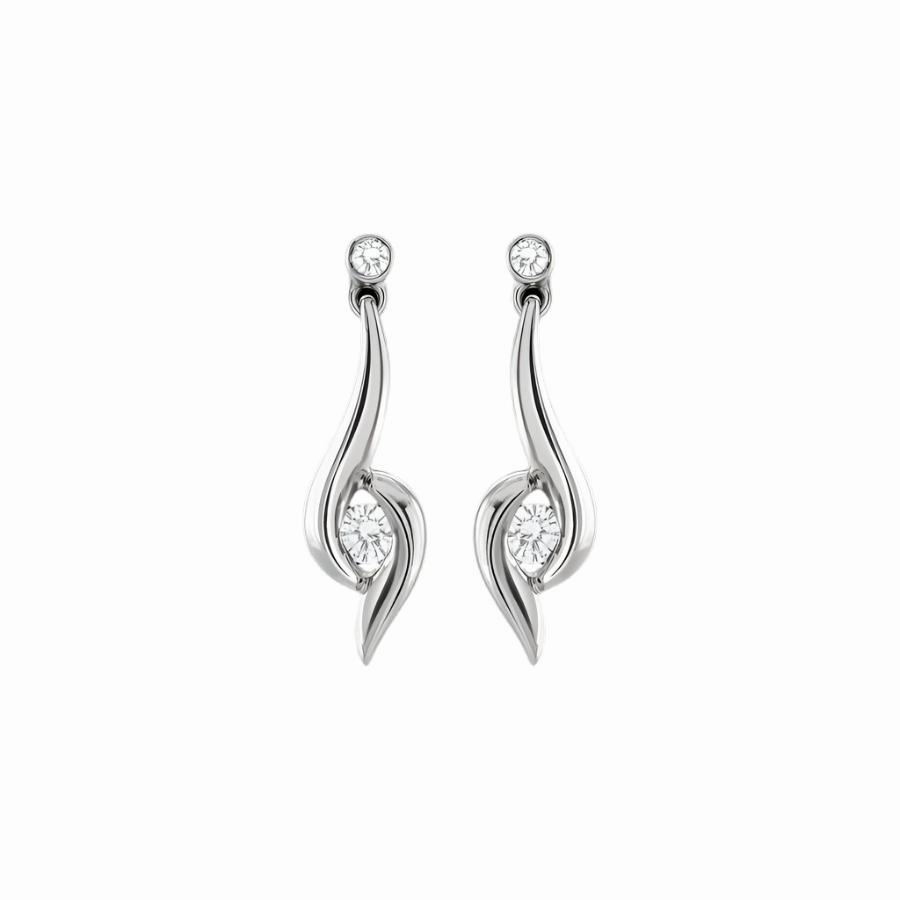 Platinum Solitaire Round Brilliant Cut Diamond Crossover Drop Earrings