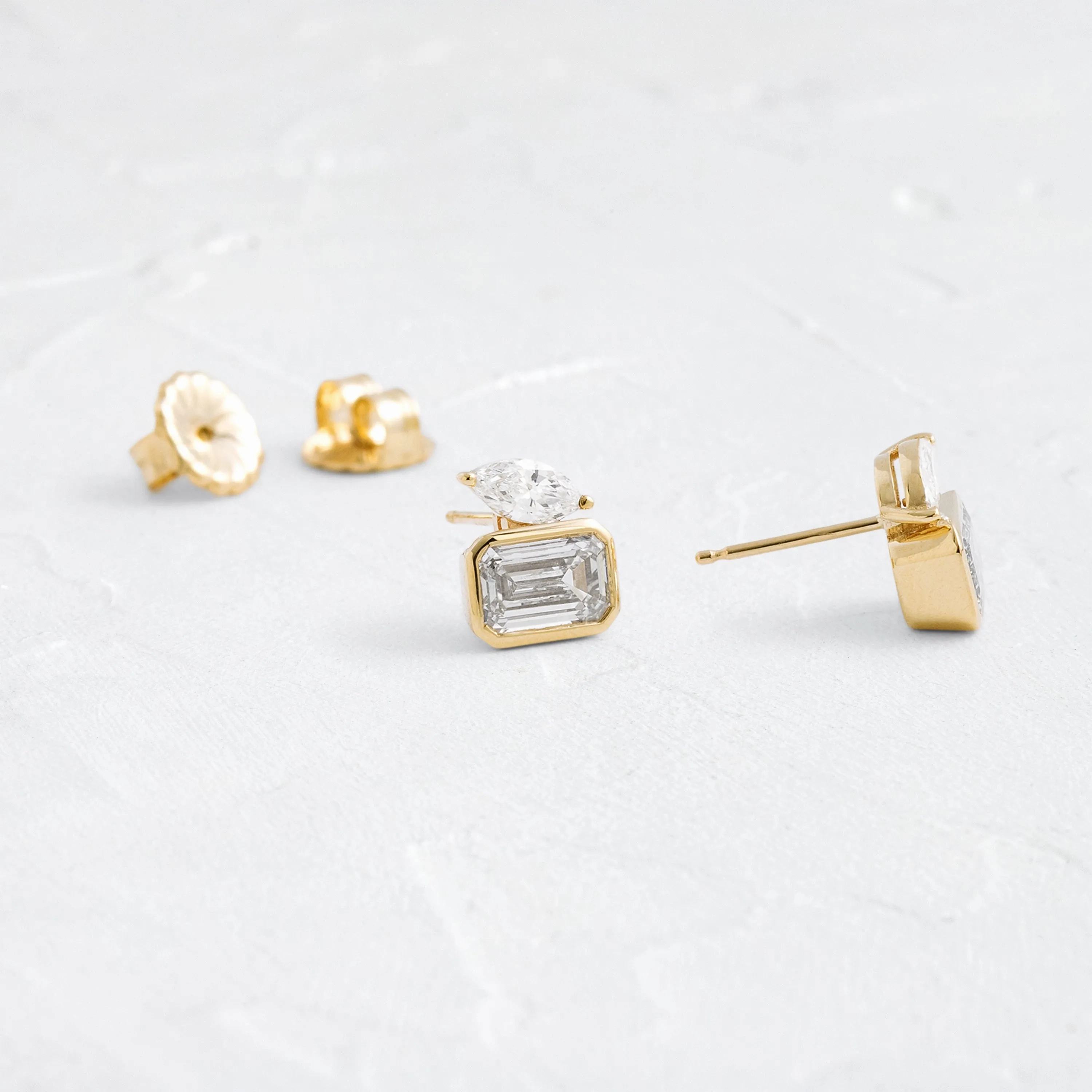 Poise Bezel Studs, 2.06ctw. Lab-Grown Emerald Cut