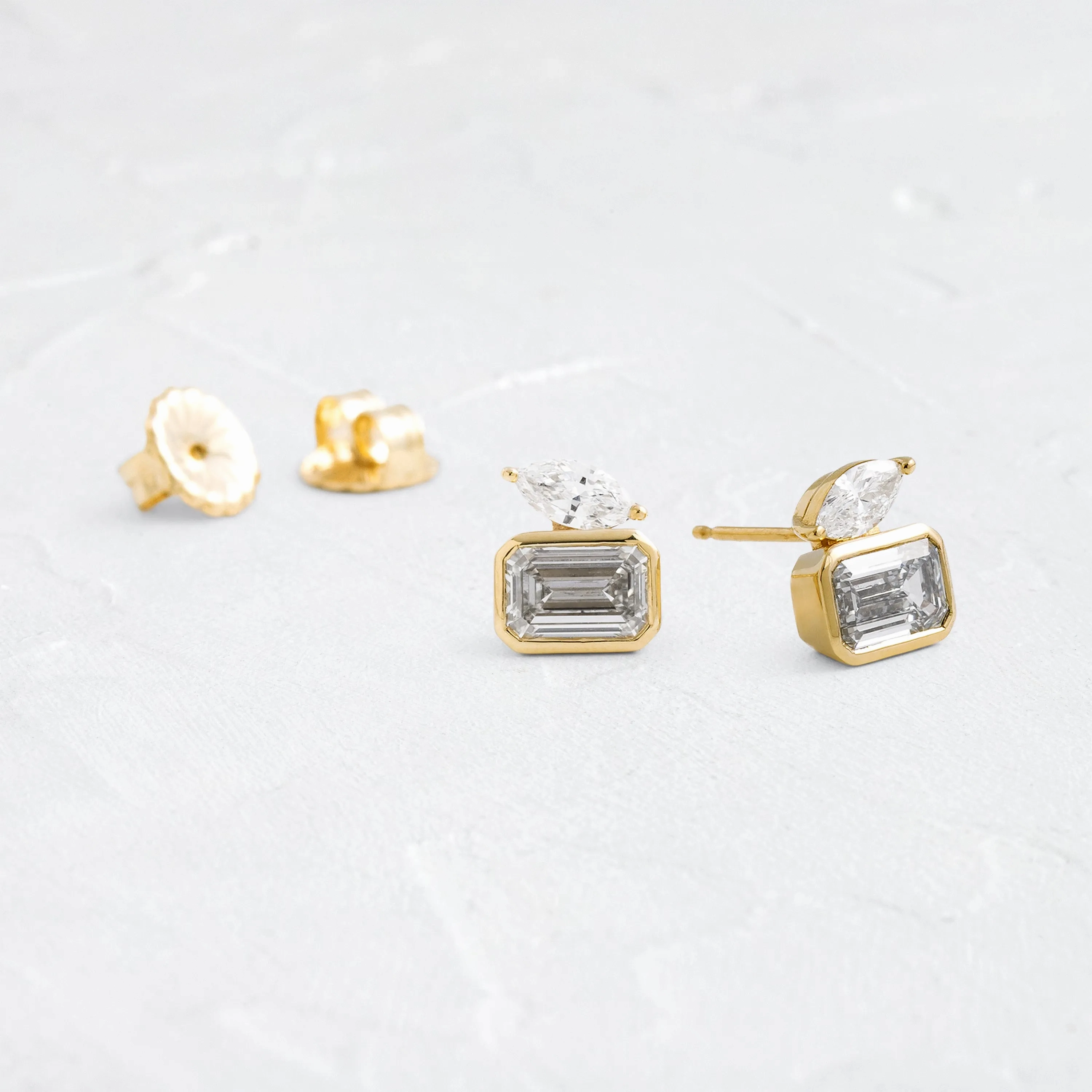 Poise Bezel Studs, 2.06ctw. Lab-Grown Emerald Cut