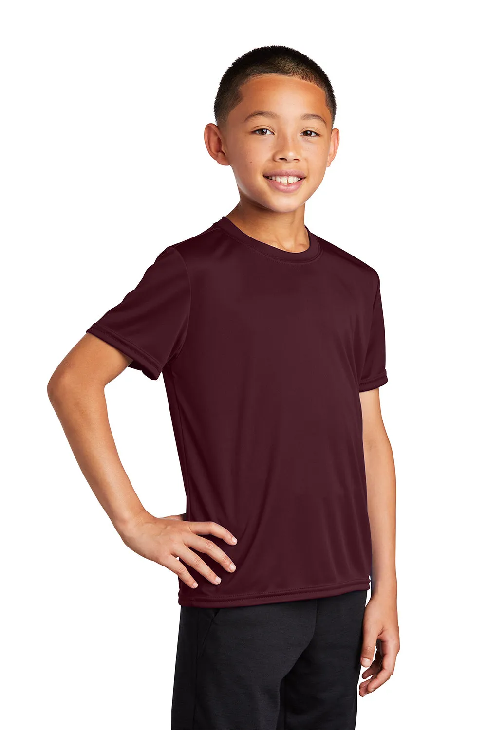 Port & Company Youth Dry Zone Performance Moisture Wicking Short Sleeve Crewneck T-Shirt - Athletic Maroon