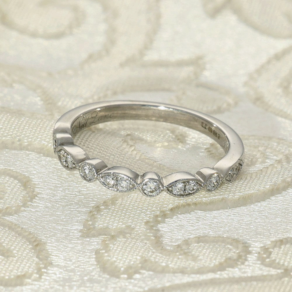 Pre-owned 14ct White Gold Diamond Half Eternity Ring Milgrain Edge