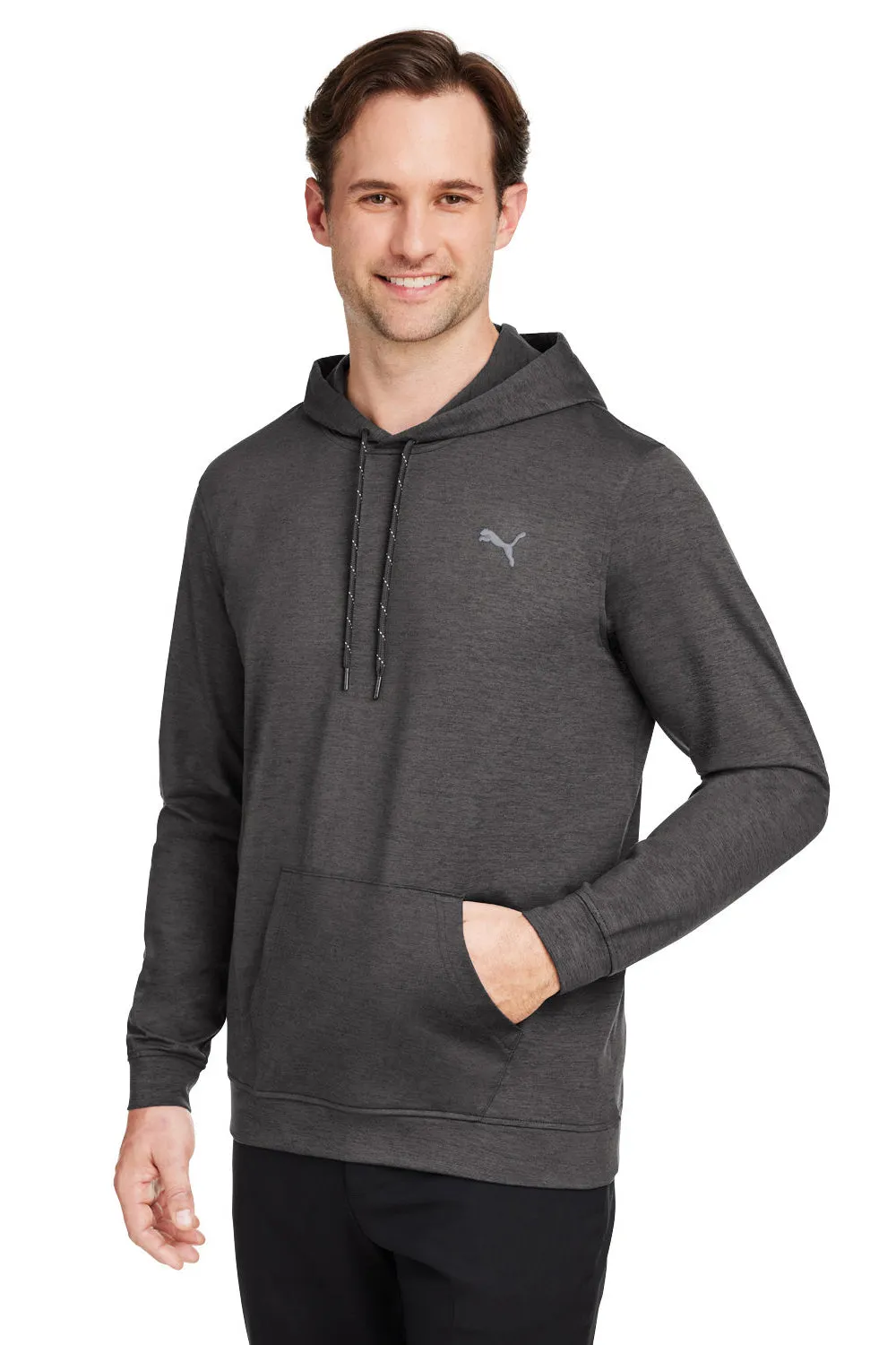Puma Mens Cloudspun Moisture Wicking Hooded Sweatshirt Hoodie w/ Pouch Pocket - Heather Black