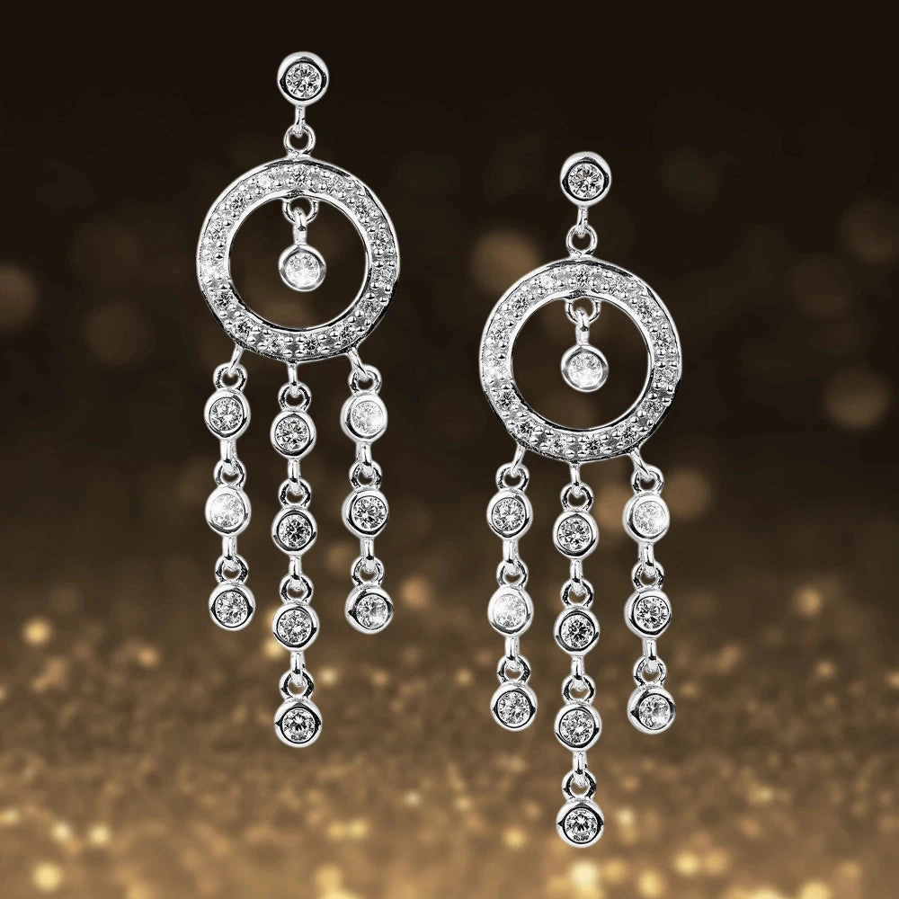 Raindrop Chandelier Rhodium Earrings