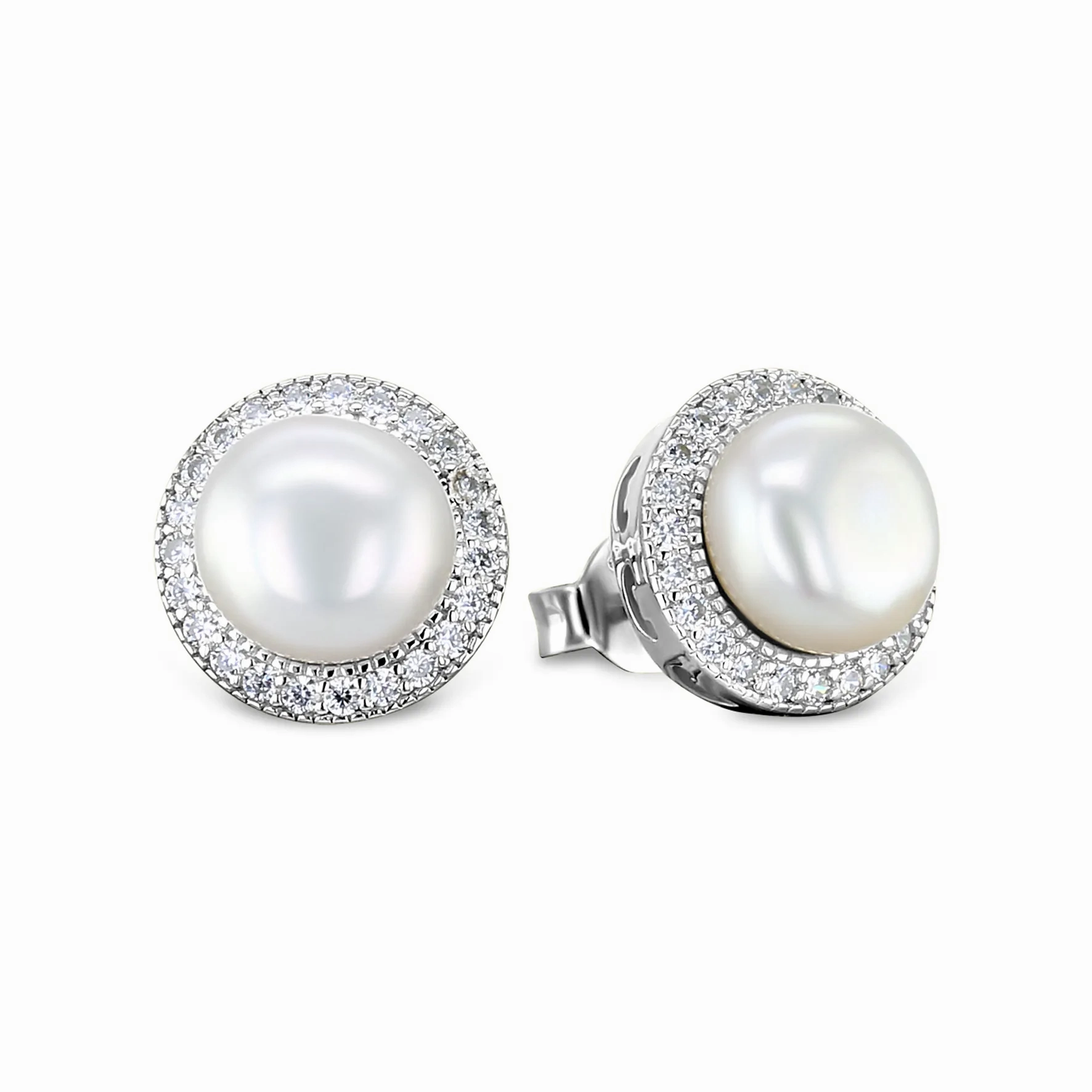 Rhodium plated 925 silver earrings assembled with zirconium oxide