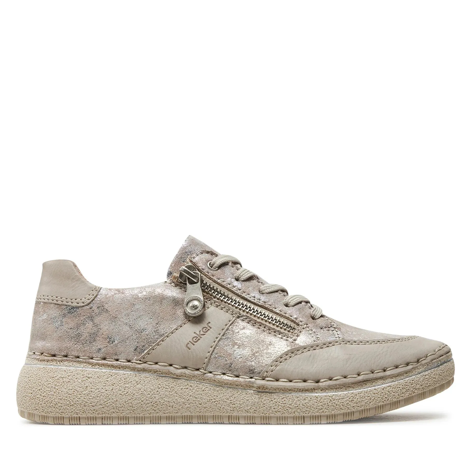 Rieker Shoes 50901-90 Lace/Side Zip Rose Metallic