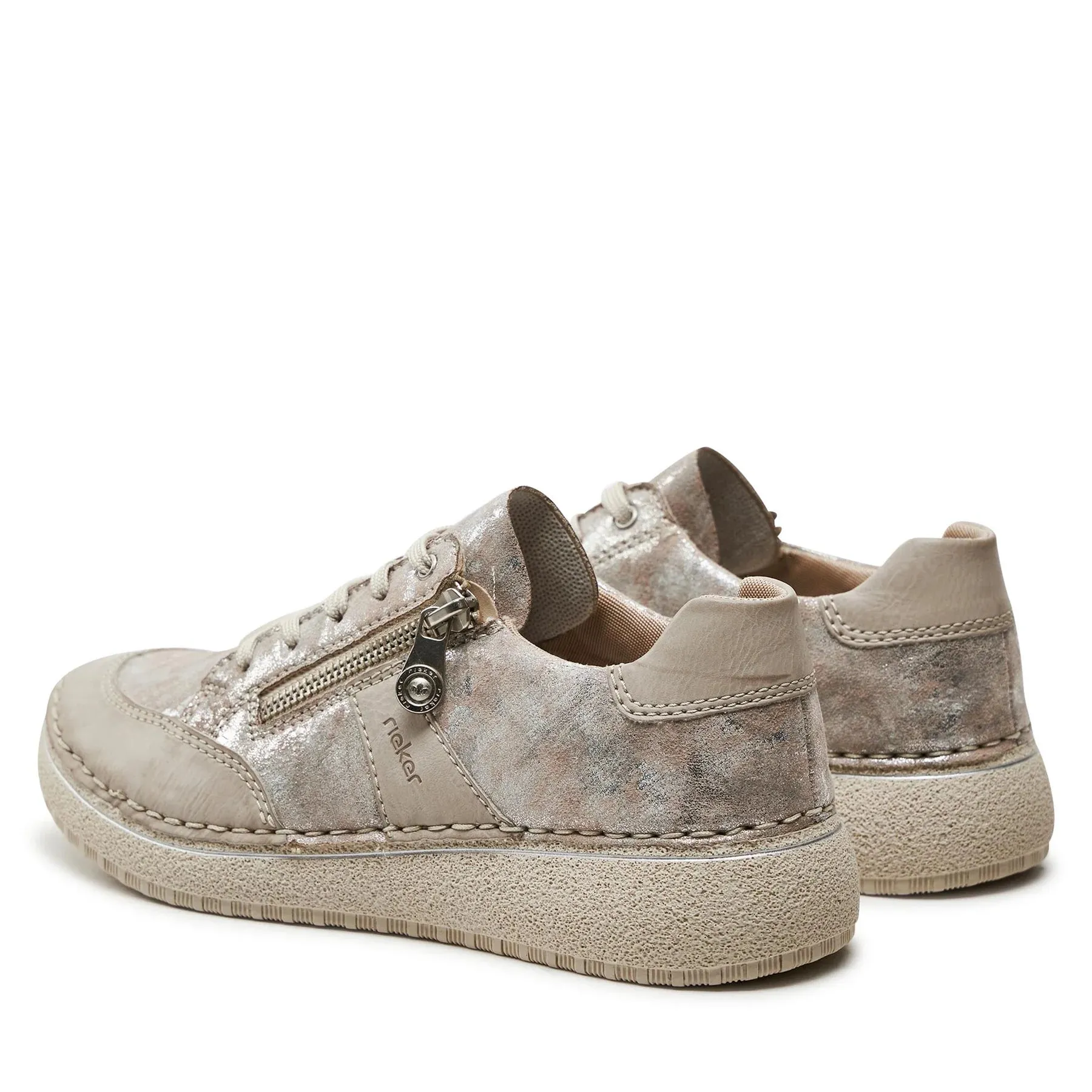 Rieker Shoes 50901-90 Lace/Side Zip Rose Metallic