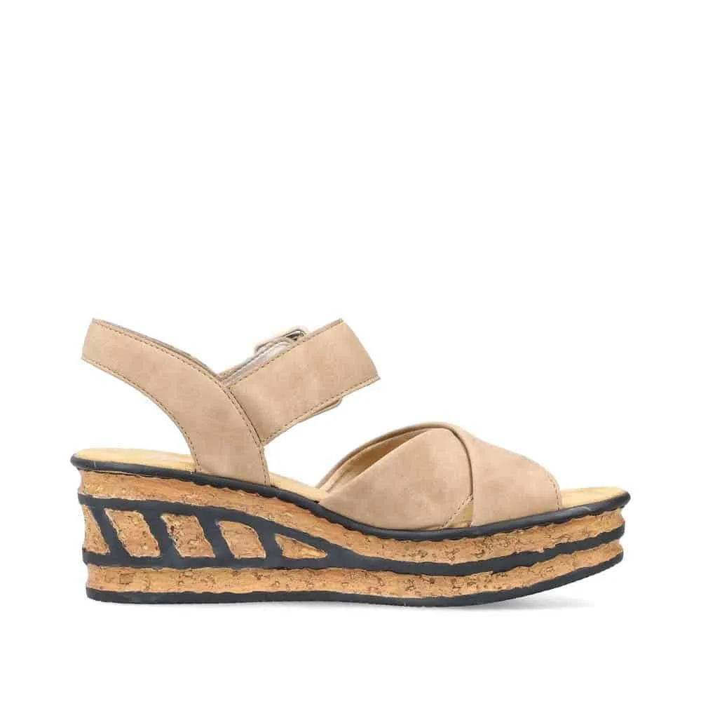 Rieker Shoes 68163-62 Beige Cork Wedge