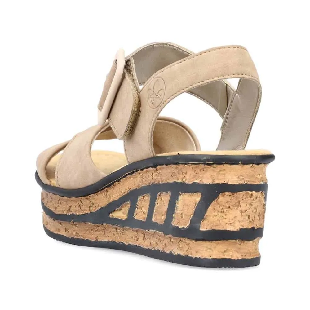 Rieker Shoes 68163-62 Beige Cork Wedge