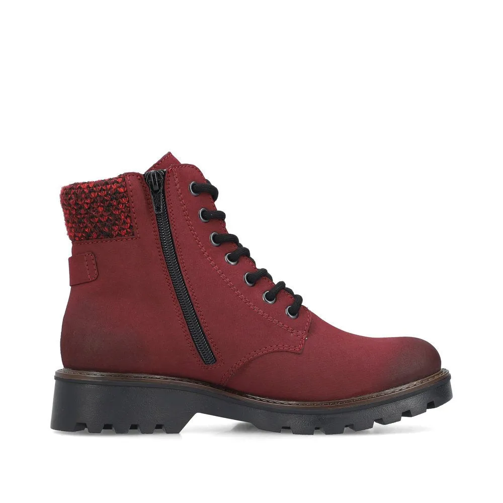 Rieker Shoes 73225-35 Bordeaux Knit Cuff Lace/Zip RTex