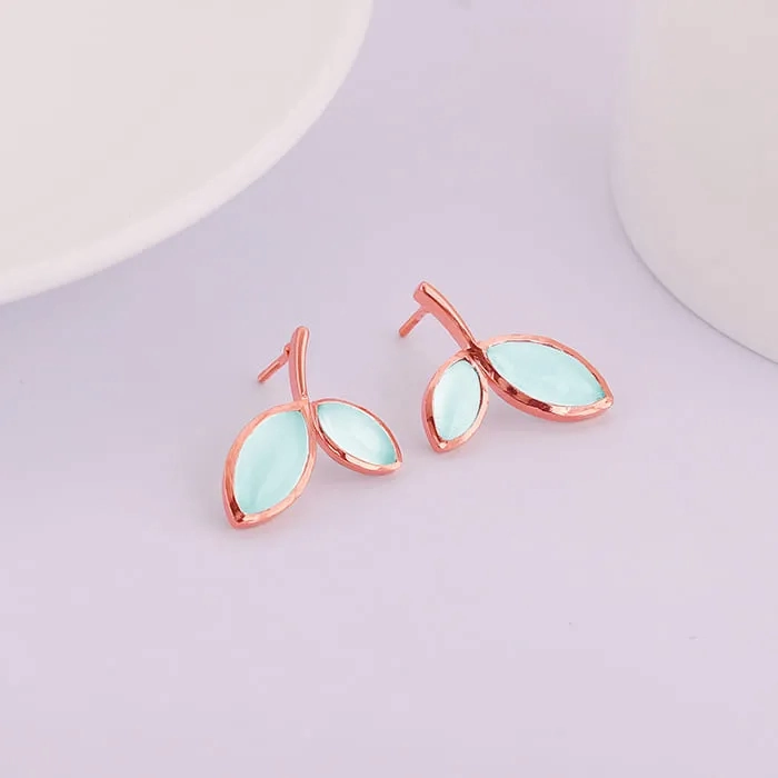 Rose Gold Aqua Dual Chalcedony Leaf Studs