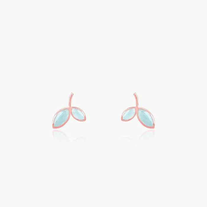 Rose Gold Aqua Dual Chalcedony Leaf Studs