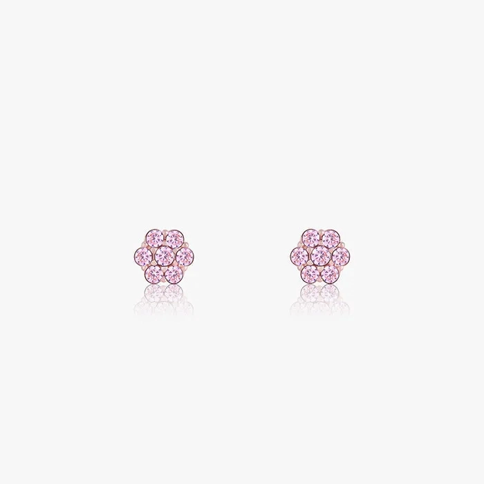 Rose Gold Baby Pink Flower Stud Earrings