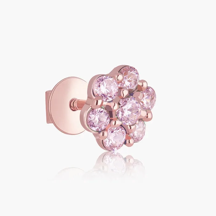 Rose Gold Baby Pink Flower Stud Earrings