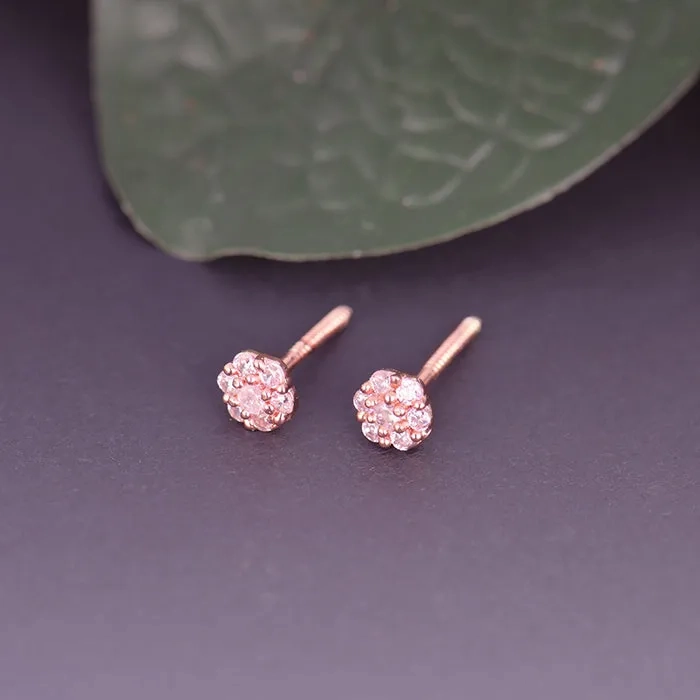 Rose Gold Baby Pink Flower Stud Kids Earrings