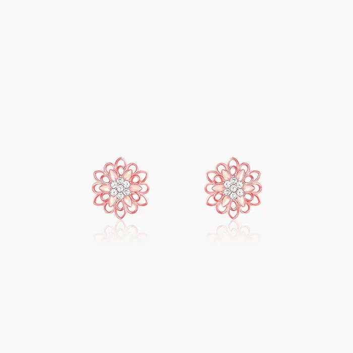 Rose Gold Blooming Flower Stud Earrings