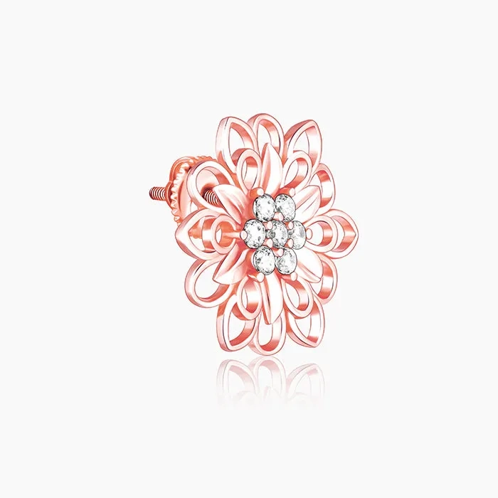 Rose Gold Blooming Flower Stud Earrings