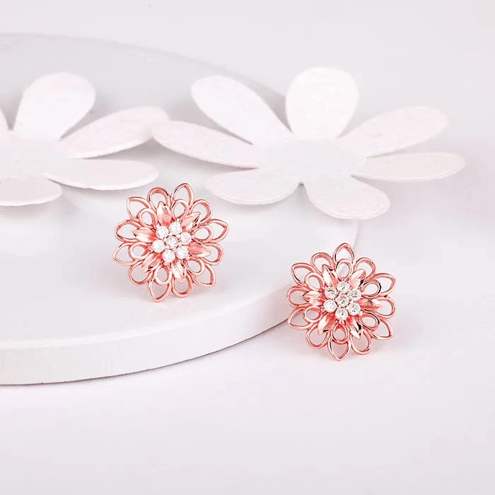 Rose Gold Blooming Flower Stud Earrings