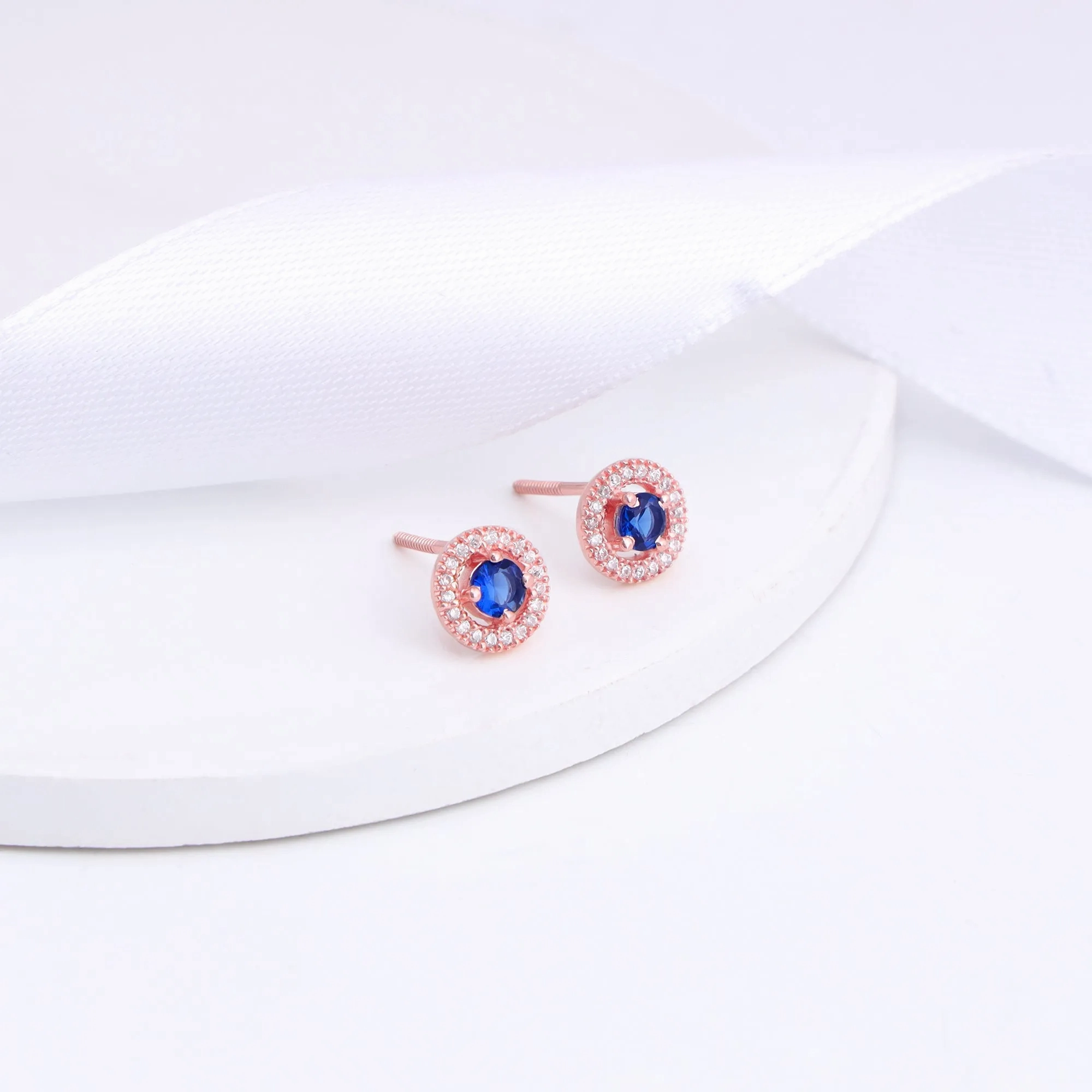 Rose Gold Blue Velvet Studs