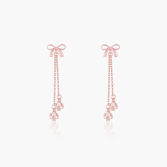 Rose Gold Bow Dangler Earrings