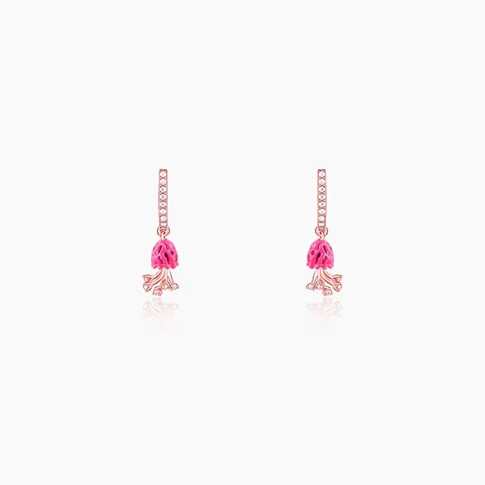 Rose Gold Brahma Kamal Bud Hoop Danglers