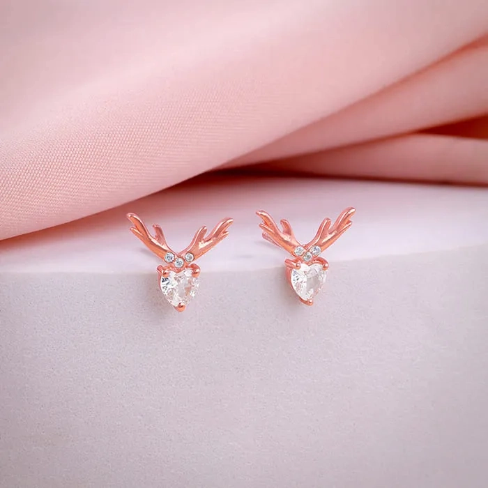 Rose Gold Deer Sparkle Earrings
