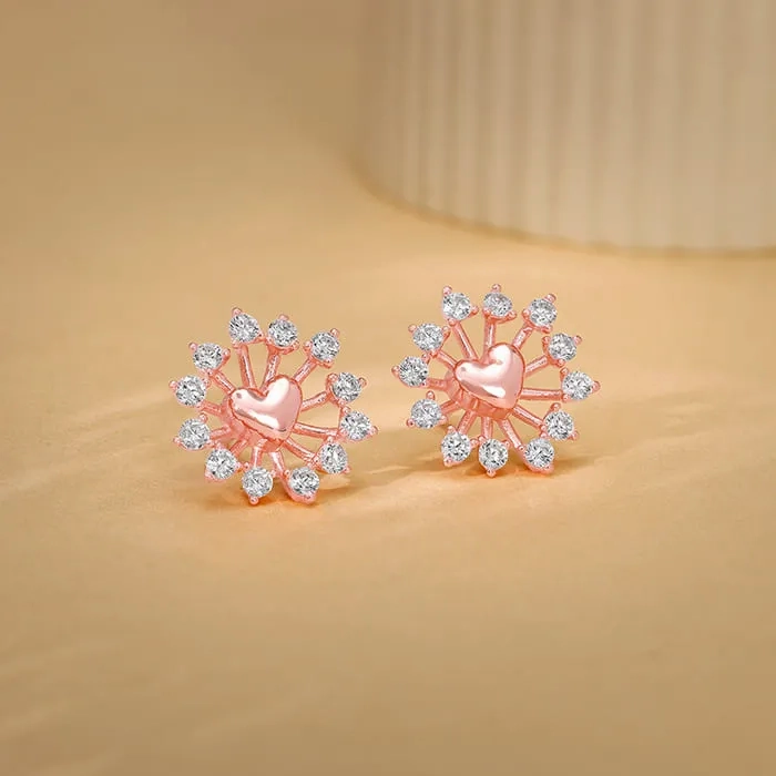 Rose Gold Floral Grace Heart Studs
