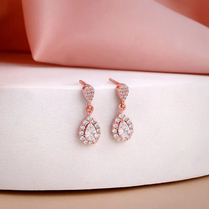 Rose Gold Glittering Teardrop Earrings