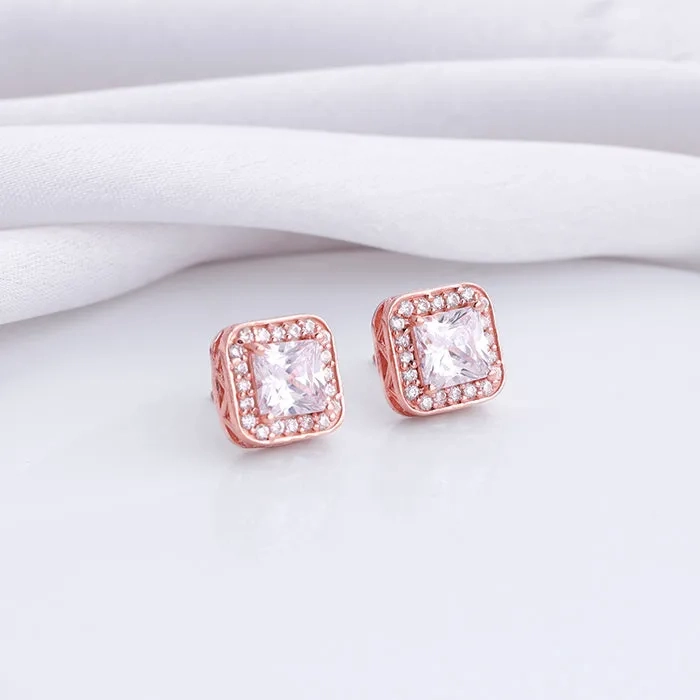 Rose Gold Love Square Earrings