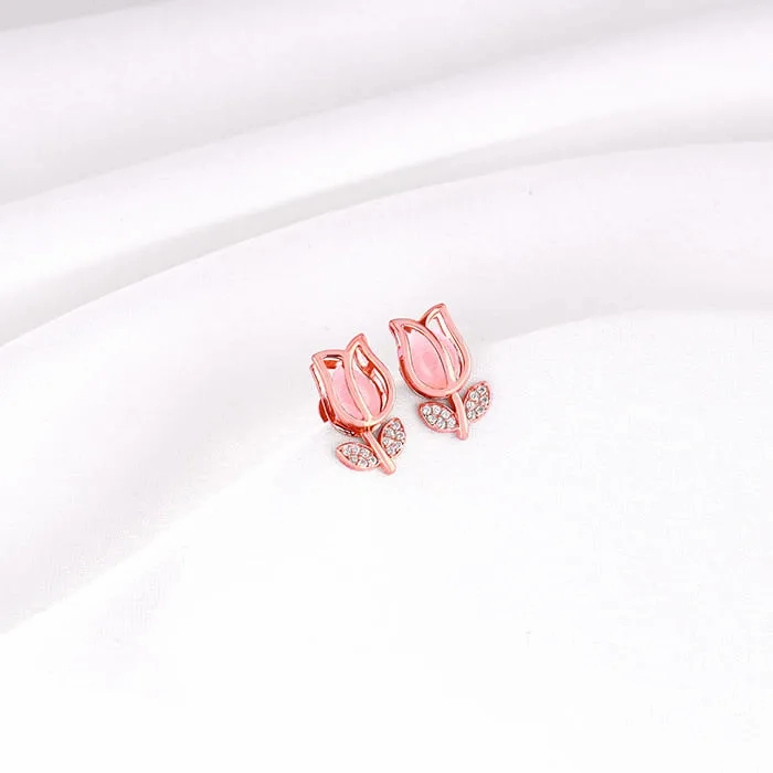 Rose Gold Pink Quartz Flower Earrings
