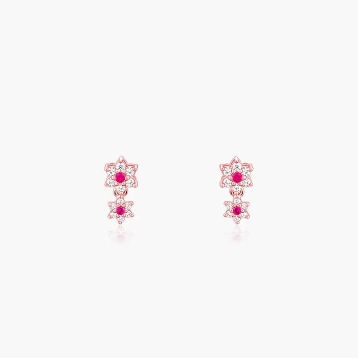 Rose Gold Royal Pink Floral Earrings