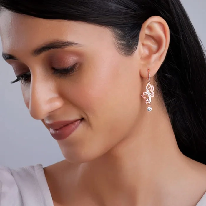 Rose Gold Shining Butterfly Earrings