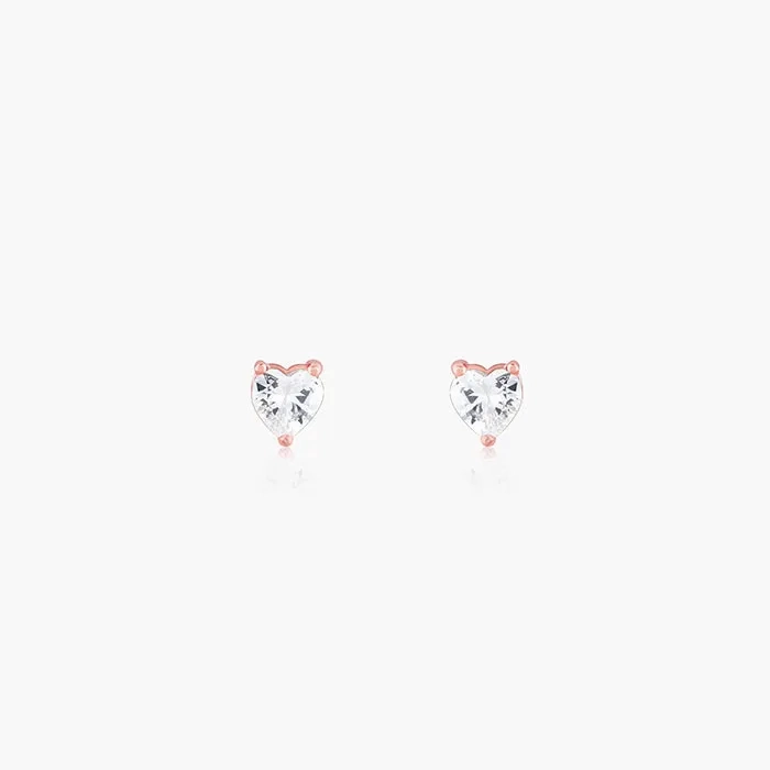 Rose Gold Solitaire Heart Studs