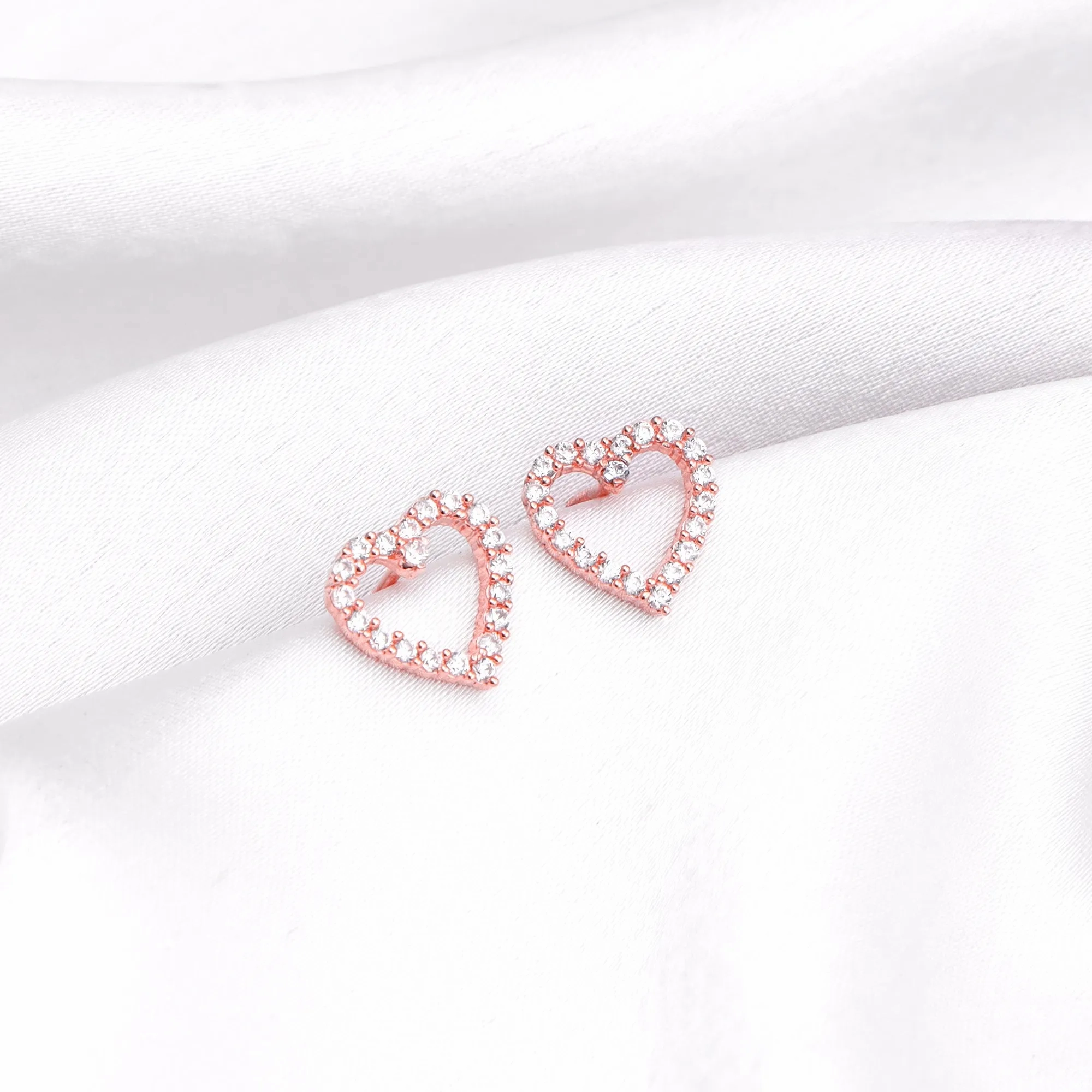 Rose Gold Studded Heart Earrings
