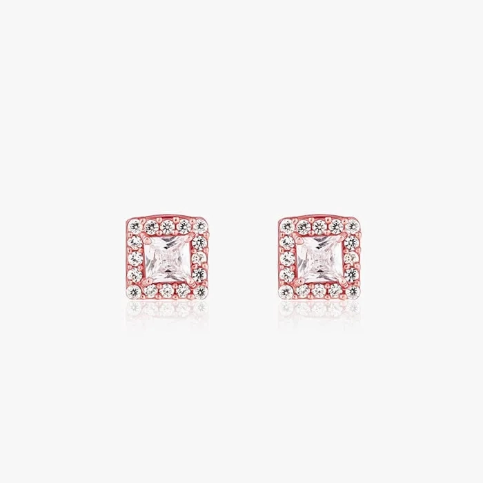 Rose Gold Zircon Square Halo Earrings