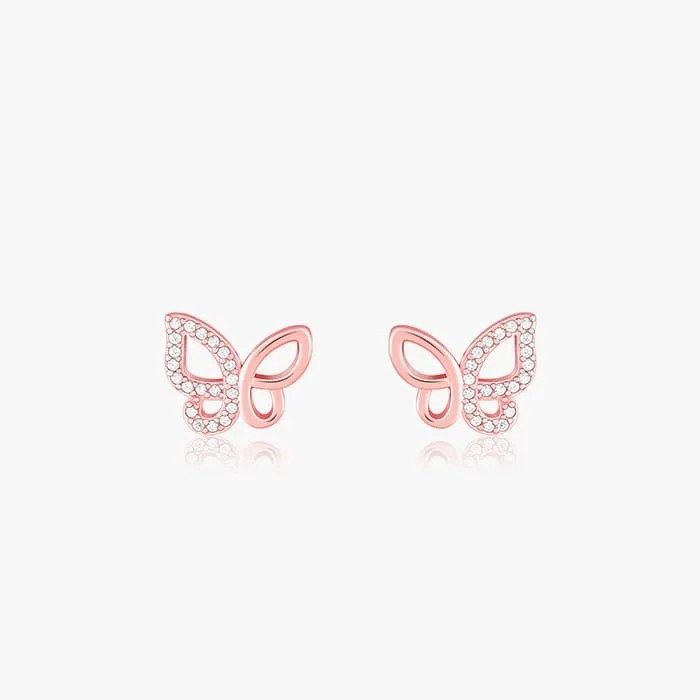 Rose Gold Zircon-Studded Butterfly Earrings