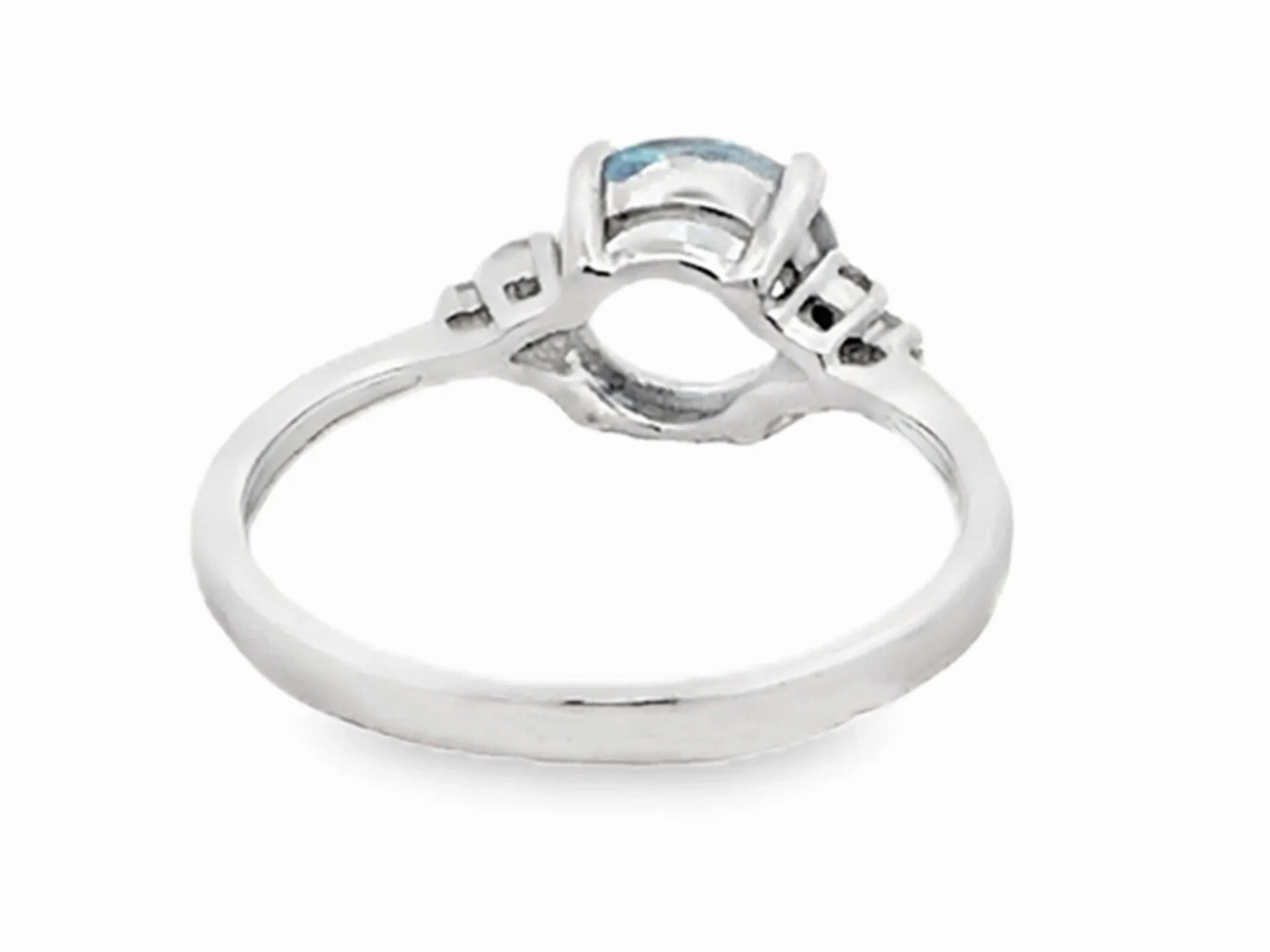 Round Aquamarine and Diamond Ring 14K White Gold
