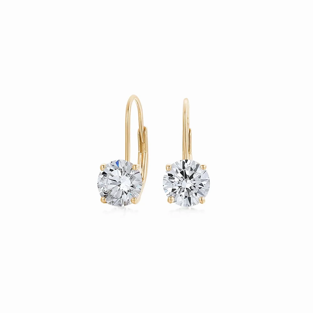 Round Brilliant drop earrings with 2 carats* of diamond simulants in 10 carat yellow gold