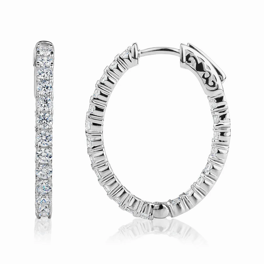 Round Brilliant hoop earrings with 2.52 carats* of diamond simulants in sterling silver