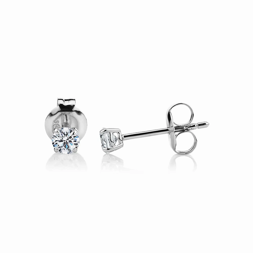 Round Brilliant stud earrings with 0.25 carats* of diamond simulants in 10 carat white gold