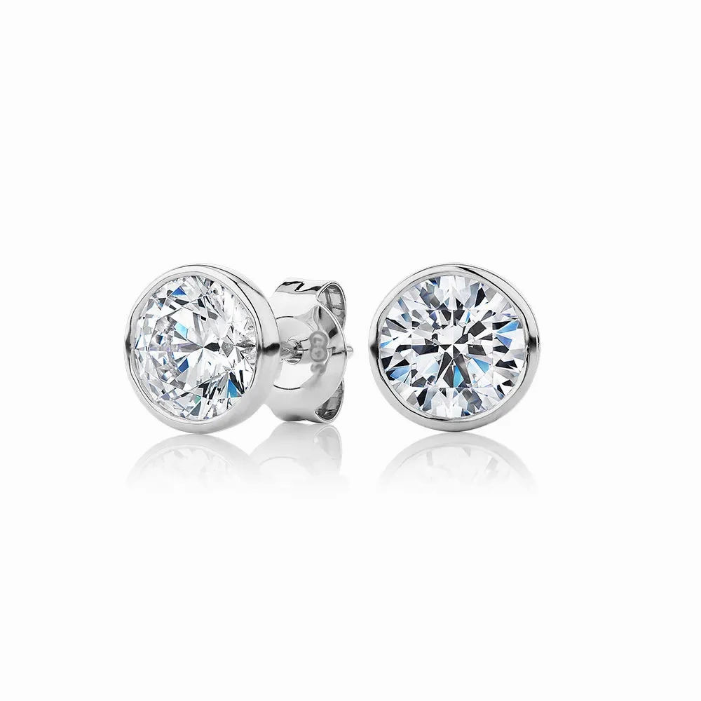 Round Brilliant stud earrings with 2 carats* of diamond simulants in 10 carat white gold
