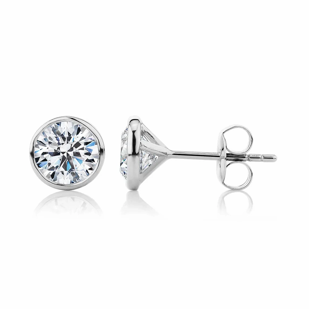 Round Brilliant stud earrings with 2 carats* of diamond simulants in 10 carat white gold