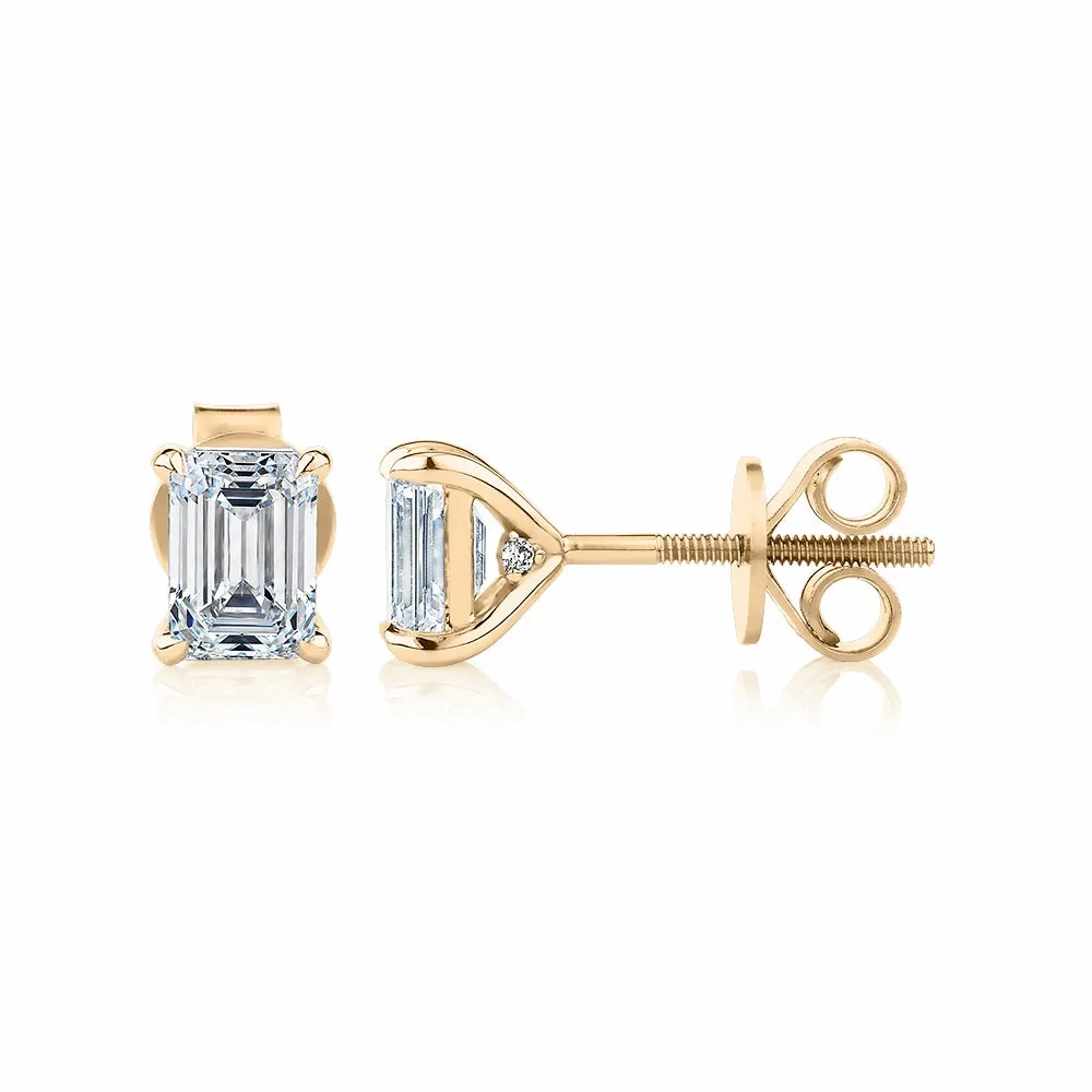 Signature Simulant Diamond 1.40 carat* TW emerald cut stud earrings in 14 carat yellow gold