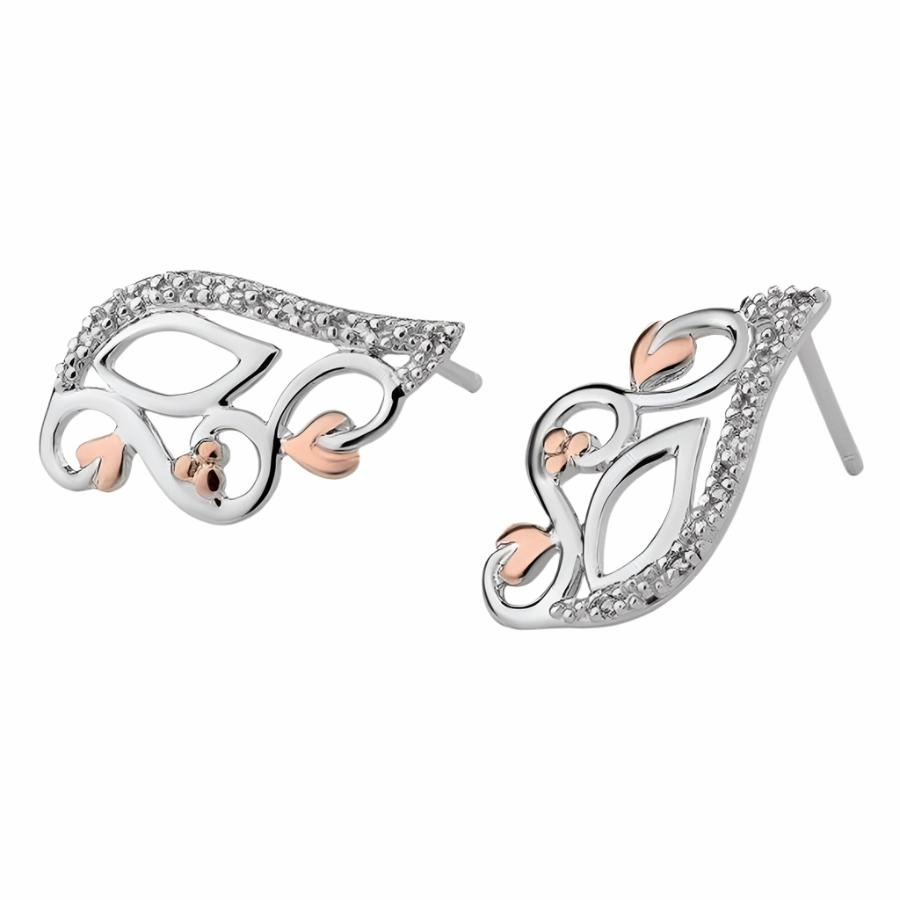 Silver & 9ct Rose Gold Masque White Topaz Stud Earrings