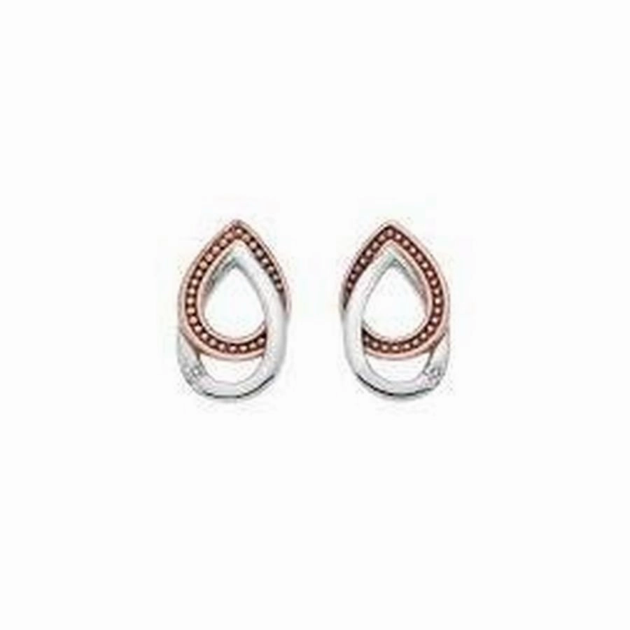 Silver & Rose Gold Plated Chandelier Vintage Oval Stud Earrings