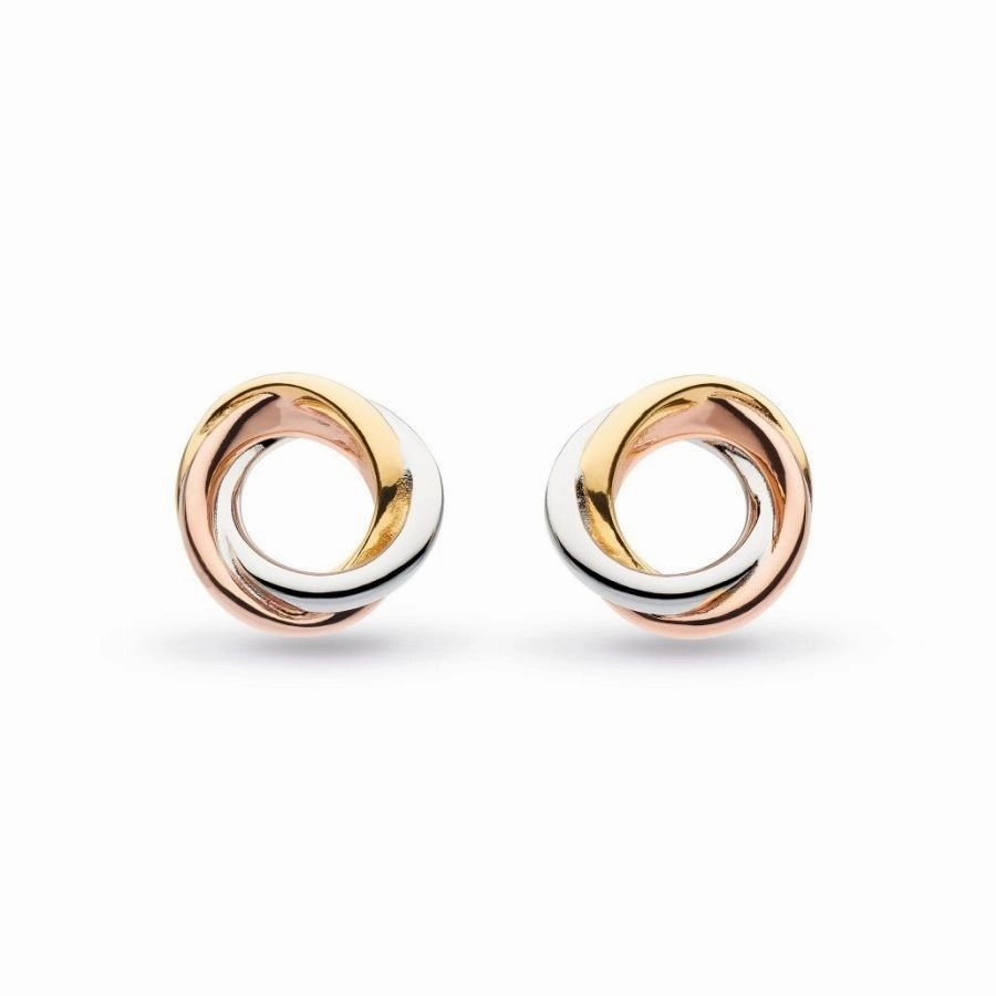 Silver & Yellow and Rose Gold Plated Bevel Cirque Trilogy Stud Earrings