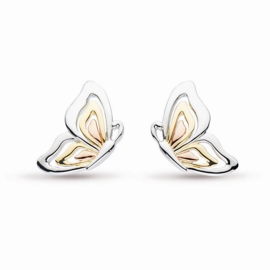 Silver & Yellow and Rose Gold Plated Blossom Butterfly Stud Earrings