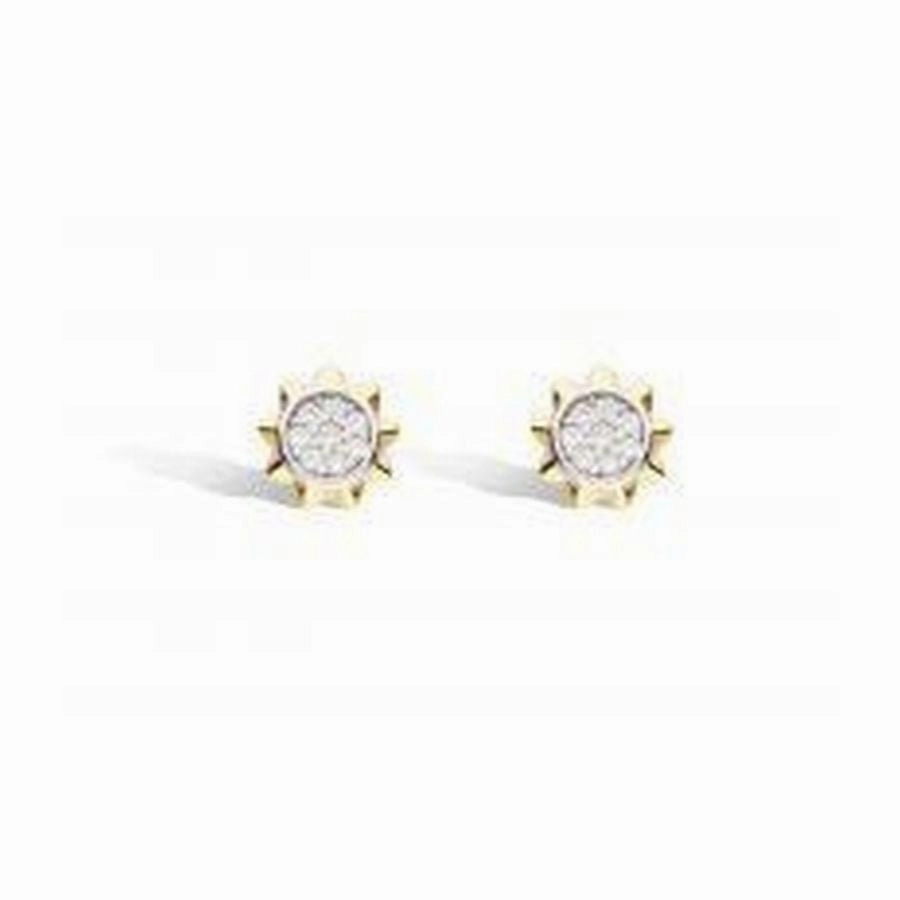 Silver & Yellow Gold Plated Celeste CZ Pave Small Sun Stud Earrings