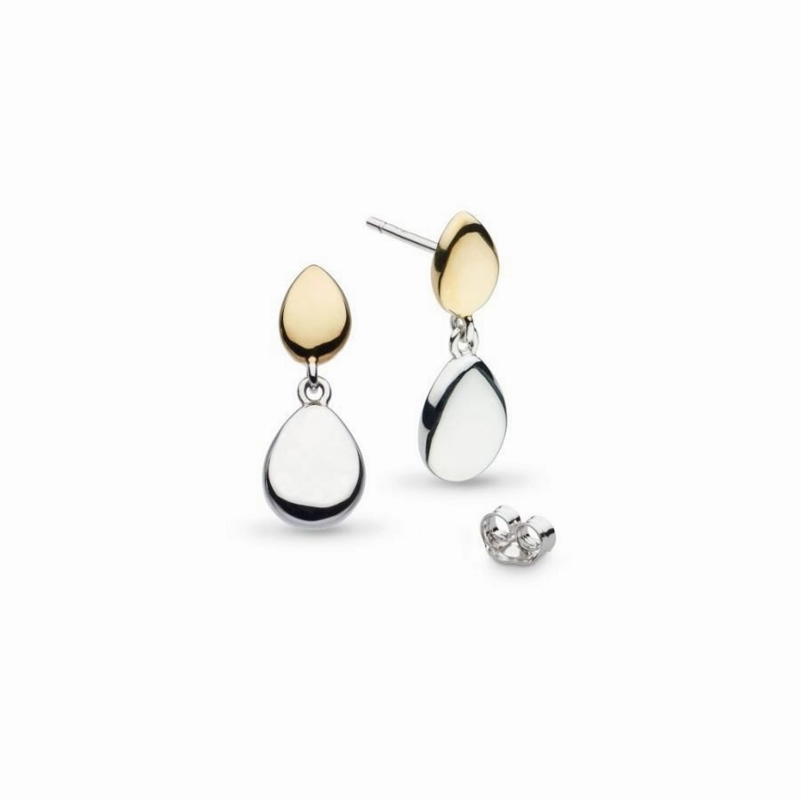 Silver & Yellow Gold Plated Coast Pebble Golden Drop Earrings