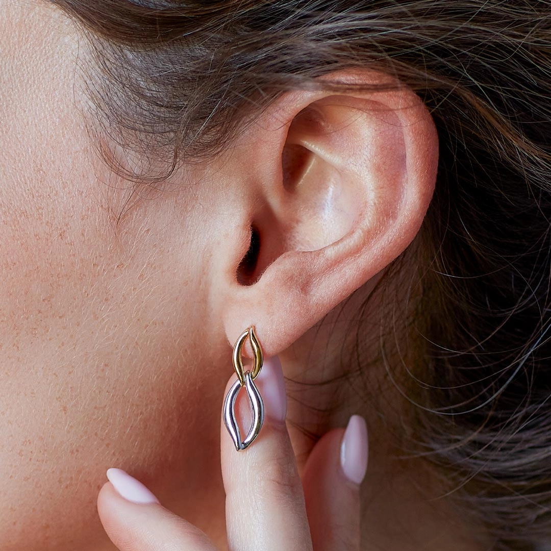 Silver & Yellow Gold Plated Entwine Twine Link Golden Drop Earrings